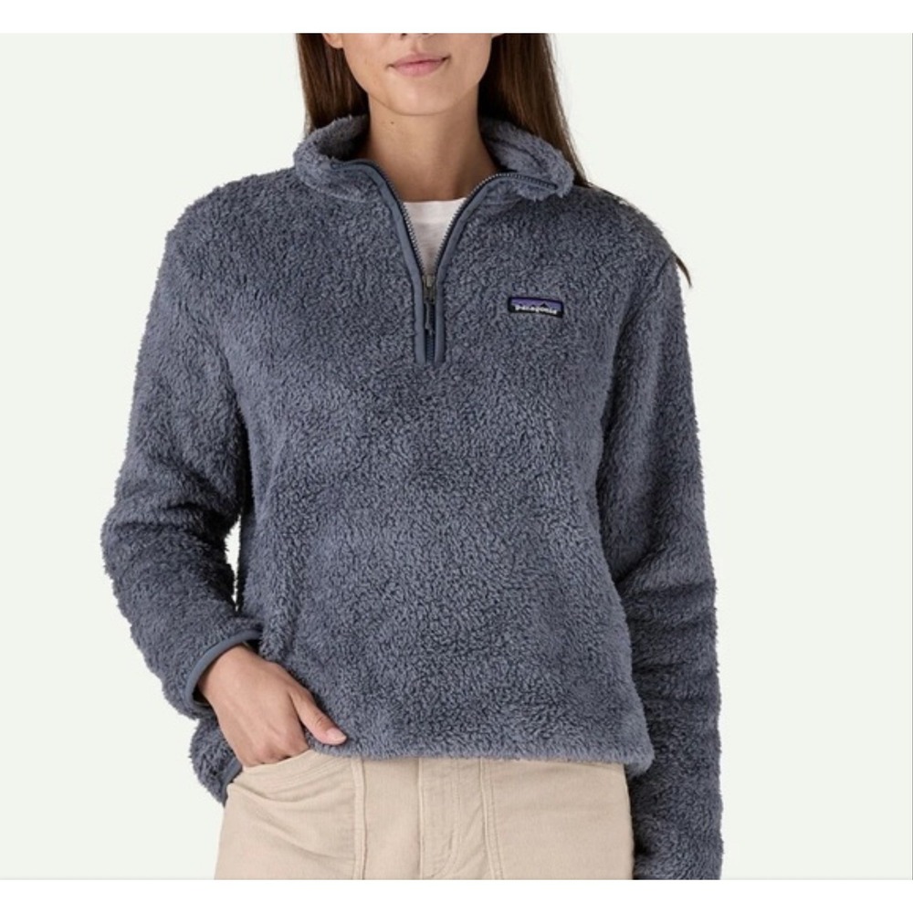 Patagonia MED Los Gatos 1/4 Zip Fleece Jacket Women Smolder Blue Sherpa Outdoors
